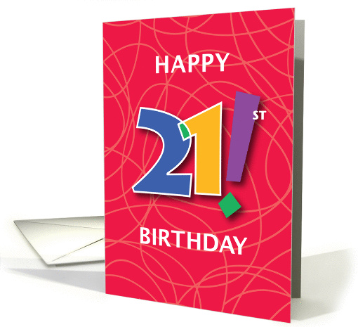 21st Birthday, Bright Bold Numbers with String Background card