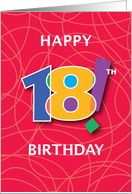18th Birthday, Bright Bold Numbers with String Background card