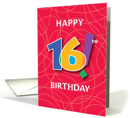 16th Birthday, Bright Bold Numbers with String Background card