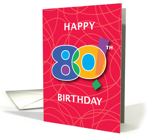 80th Birthday, Bright Bold Numbers with String Background card