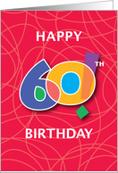 60th Birthday, Bright Bold Numbers with String Background card
