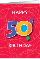 50th Birthday, Bright Bold Numbers with String Background card