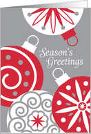 Seasons Greetings Ornaments decorated with swirls, stars and dots card