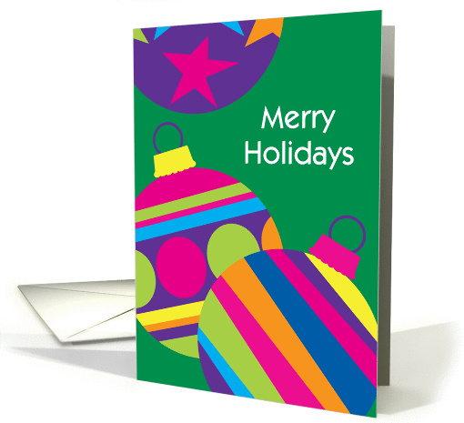 Merry Holidays Ornaments covered with Stars, Stripes and Dots card