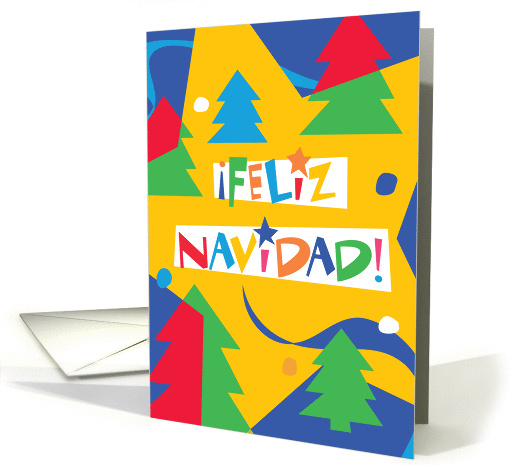 Feliz Navidad-Merry Christmas Spanish Trees, Stars And Snow card