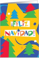 Feliz Navidad-Merry Christmas Spanish Trees, Stars And Snow card
