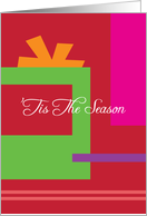Tis The Season Abstract Green Color Gift Box with Orange Color Bow card
