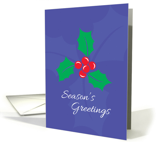 Season's Greetings Holly Berries On Blue Background card (979575)