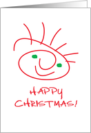 Happy Christmas Linear Face Drawing In Red With Green Eyes card