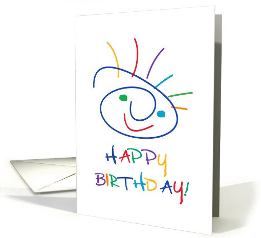 Happy Birthday Loose Face Line Drawing In Bright Colors card (980321)