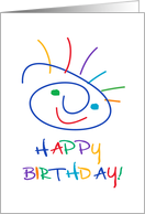Happy Birthday Loose Face Line Drawing In Bright Colors card