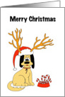 Puppy Cartoon in Santa Claus Reindeer Hat Merry Christmas card