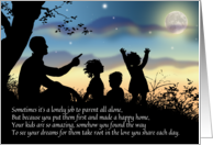 Single Dad Mr. Mom 2 Girls 1 Boy Silhouette Evening Sky Father’s Day card