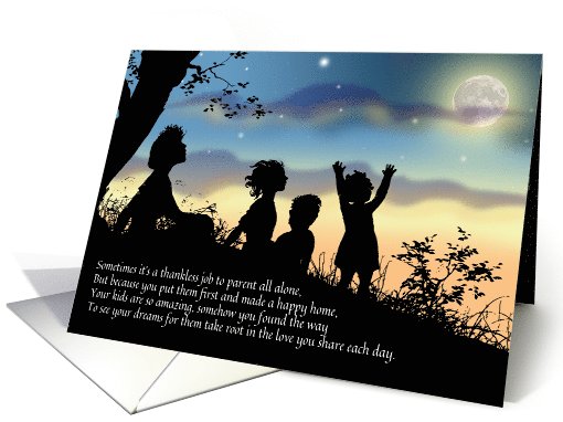 Single Mother 2 Girls 1 Boy Mother's Day Vintage Silhouette card