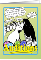 Easter Owls with Easter Bunny Owl Auditions Humorous card