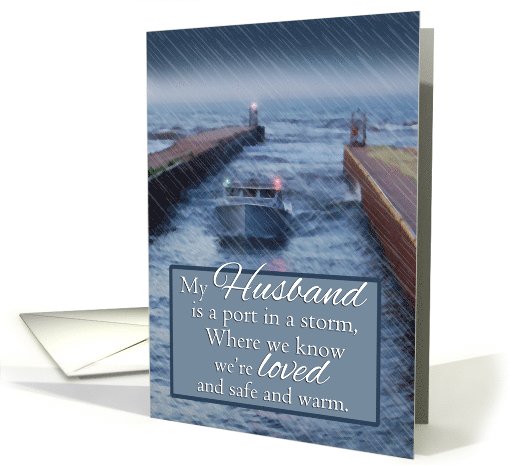 For Husband Fishing Boat Coming Into Port from Storm Father's Day card