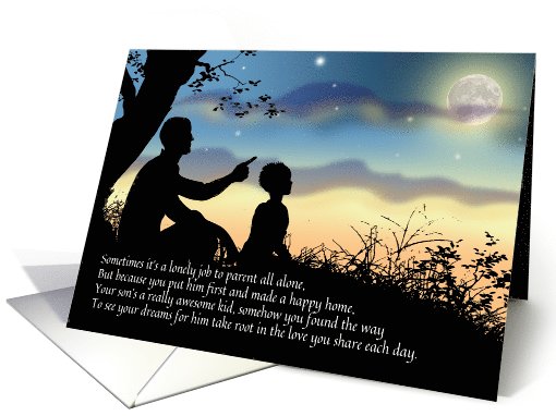 Single Dad Mr. Mom with Son Silhouette Evening Sky Father's Day card