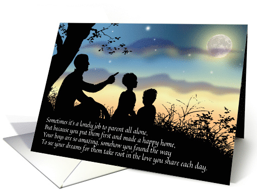 Single Dad Mr. Mom 2 Sons Silhouette Evening Sky Father's Day card