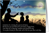 Single Dad Mr. Mom 2 Sons Silhouette Evening Sky Father’s Day card