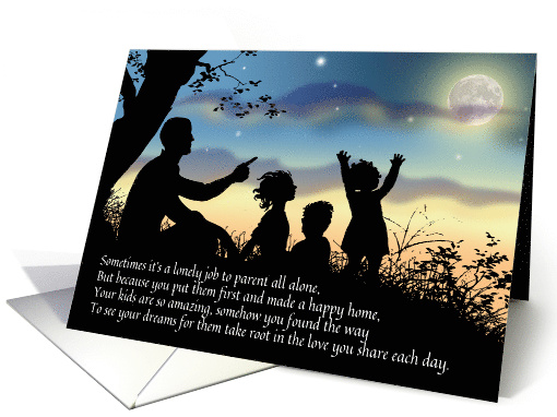 Single Dad Mr. Mom 2 Girls 1 Boy Silhouette Evening Sky... (1097826)