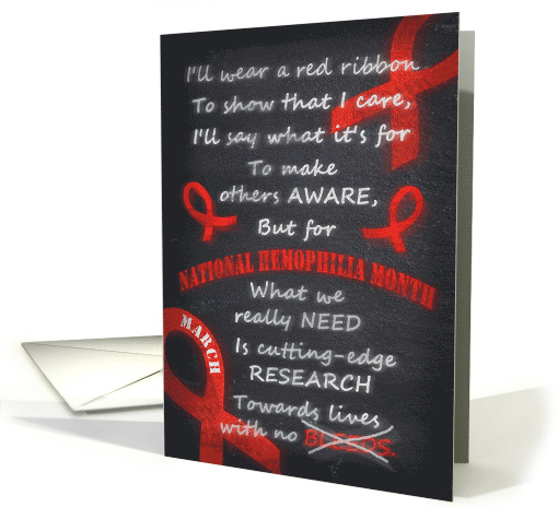 National Hemophilia Awareness Month March Red Ribbon Chalkboard card