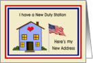 Military Individual, New Home Address - House & American Flag card