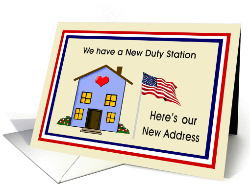Family, New Home Address - House & American Flag card (1013007)