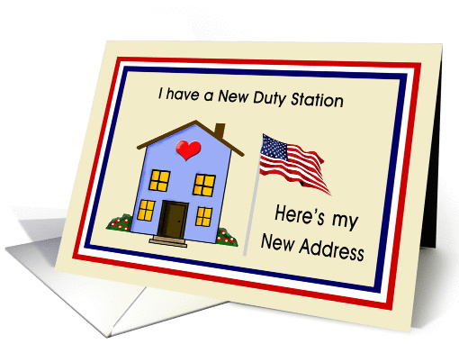 Military Individual, New Home Address - House & American Flag card