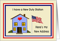 Military Individual, New Home Address - House & American Flag card