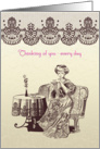 lady drinks tea Vintage Style card