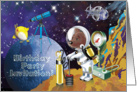 Birthday Party Invitation For Kids, Outer Space with Astronaut and Space Ship card