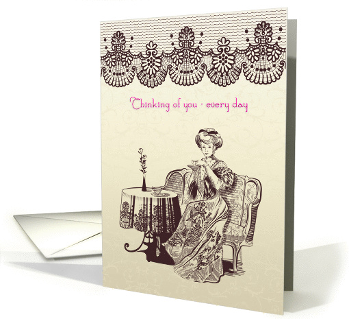 lady drinks tea Vintage Style card (1009515)