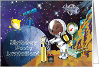 Birthday Party Invitation For Kids, Outer Space with Astronaut and Space Ship card