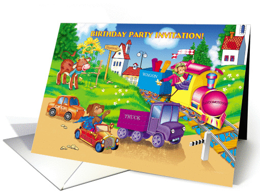 Birthday Invitation Train and car! card (1149002)