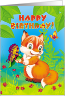 Birthday for Kids Cartoon Fox with a Butterfly card