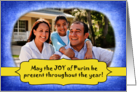 Joy of Purim Through the Year with Your Photo and Blue and White Frame card