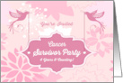 4 Years Cancer Survivor Party Invitation with Pink Birds Flowers card