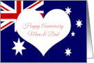 Happy Anniversary for Australian Mum and Dad with Patriotic Theme card