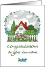 Congratulations on Your New Home with Quaint Vintage Home with Flowers card