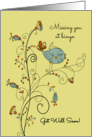 Missing You at Bingo so Get Well Soon with Cute Bird and Floral Art card