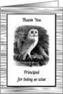 Thank You School Principal for Being So Wise with Owl Design card
