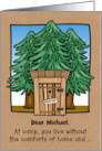 Customizable Name with Funny Thinking of You at Camp Outhouse Design card