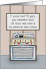 70th Birthday for Music Lover with Jukebox in Diner in Cartoon Style card