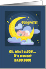 Congrats and Joy for Sweet Baby Boy with Night Moon and Stars Theme card
