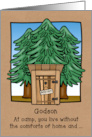 For Godson Thinking of You at Camp with Outhouse Latrine and Pines card