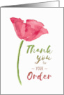 Thank You for Your Order with Elegant Floral Watercolor Design card