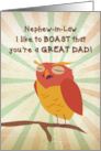 For Nephew-in-Law on Father’s Day with Owl Boasting You’re a Great Dad card