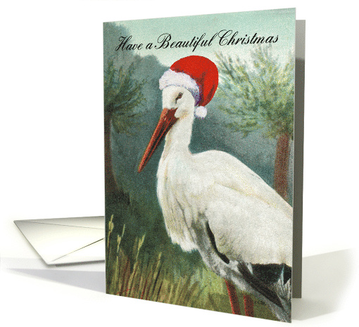 Beautiful Christmas Stork with Santa Hat in Wetlands card (1001391)