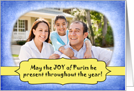 Joy of Purim Through the Year with Your Photo and Blue and White Frame card