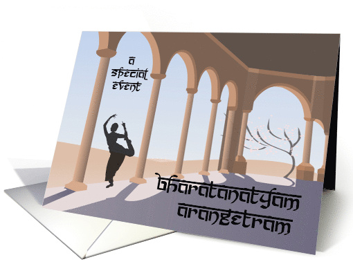 Bharatanatyam Arangetram Invitation with Dancer in Palace card